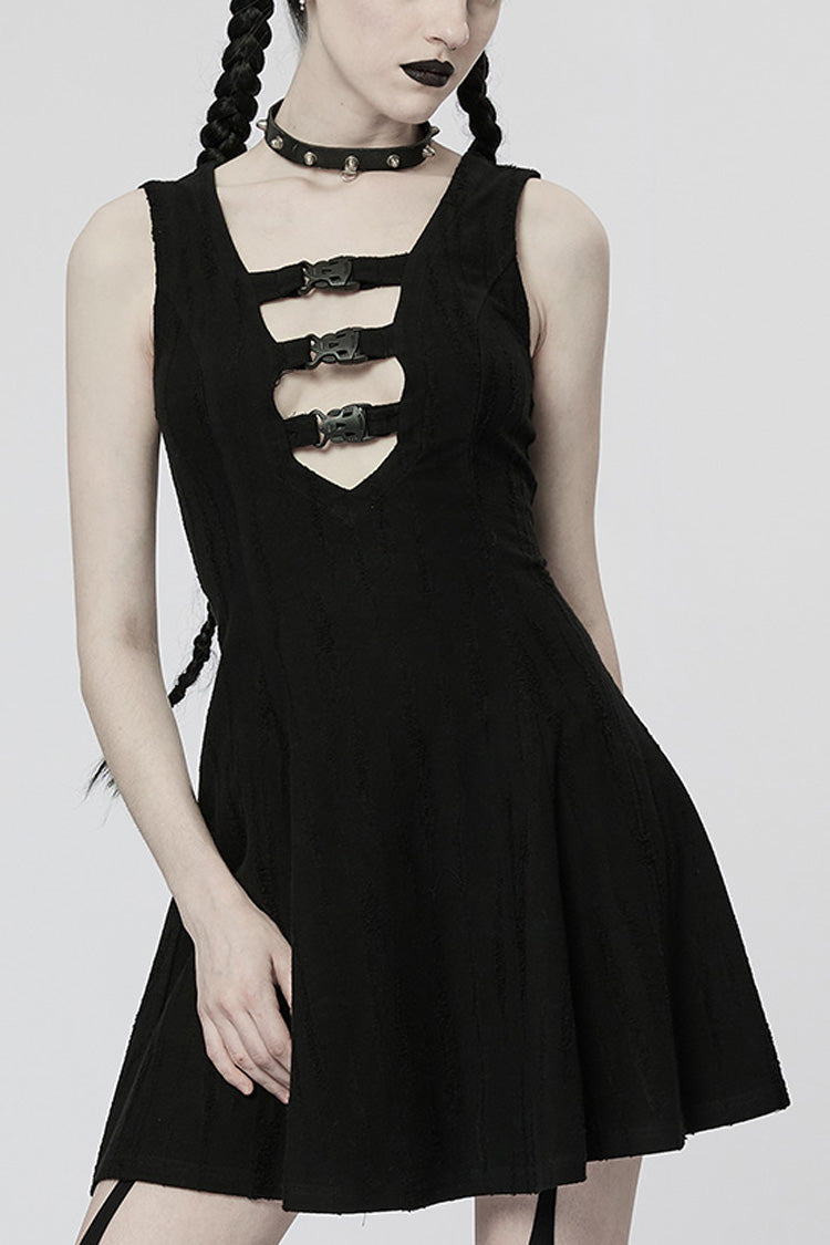 V Collar Sleeveless Buckle Women's Steampunk Dress 2 Color