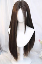 Cool Brown Natural Long Straight Wig with Curtain Bangs Sweet Daily Style