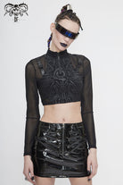 Black Round Collar Lace Check Short Women's Gothic Tops