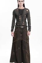Coffee Eyelet Men's Gothic Pants Pocket Trousers
