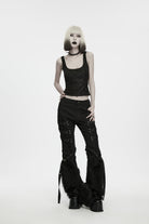 Black Printed Slim Fit Strappy Women's Punk Cool Vest
