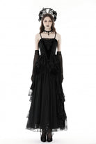 Black Sleeveless Floral Embroidered Velvet Women's Gothic Corset