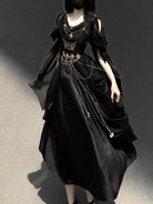 Elegant gothic Lolita long dress with vintage dark tone, perfect for autumn and Halloween fashion styling