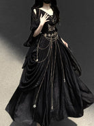 Elegant gothic Lolita long dress with vintage dark tone, perfect for autumn and Halloween fashion styling
