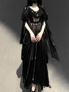 Elegant gothic Lolita long dress with vintage dark tone, perfect for autumn and Halloween fashion styling