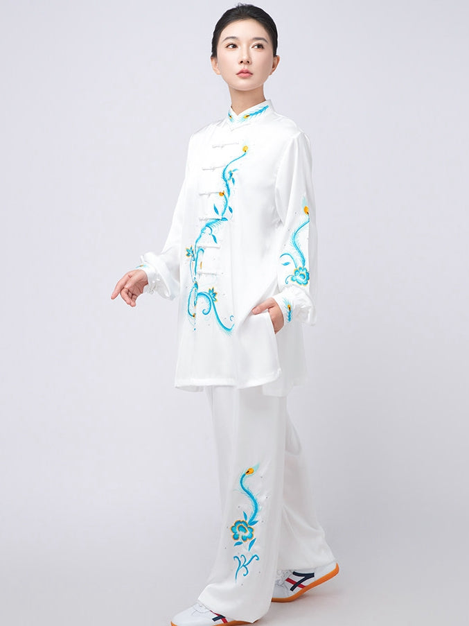 Acetate Tai Chi Uniform – White Embroidered Performance Set
