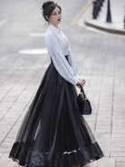 Embroidery Black Long Dress Chinese Modern Hanfu