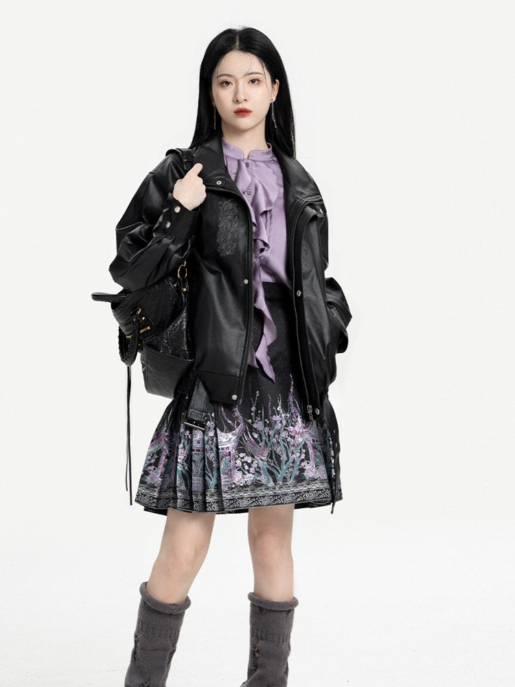 Glimmer Modern Short Mamian Skirt Set Chinese Punk Outfit