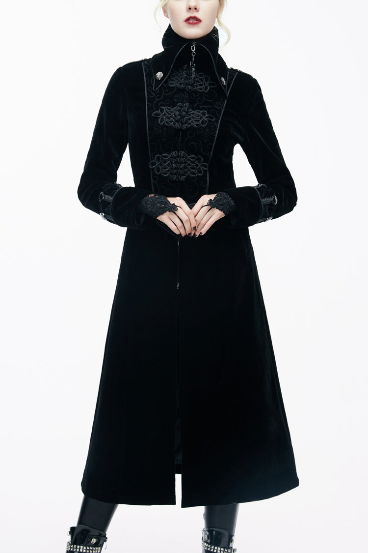 Black Retro Stand Collar Stage Costume Women's Gothic Coat