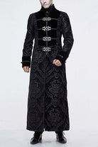 Black Gothic Patterned Metal Buttons Mens Velveteen Long Coat