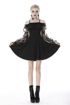 Black Sexy Off Shoulder Lace Long Sleeves Lace-Up Women's Gothic Graduation Dress