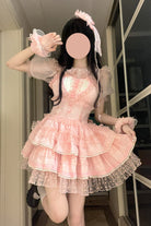 Pink Pray for Dopamine Multi-layer Ruffle Lace Sweet Lolita Jsk Dress