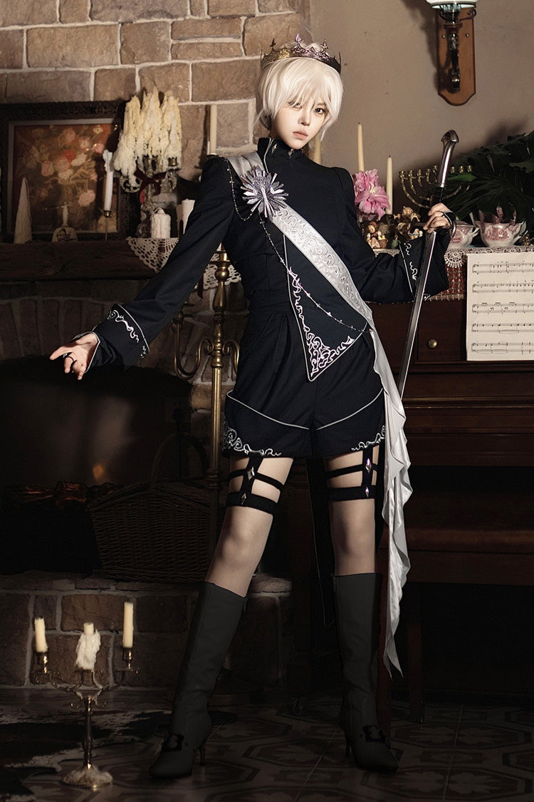 Black [Sword of Oath] Long Sleeves Embroidered Gothic Vintage Knight Prince Ouji Lolita Set