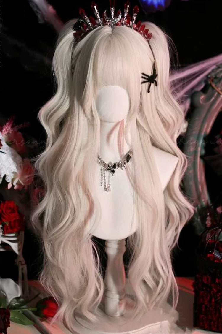 Pearl Milk Grey Blunt Bangs Long Curly Wig Japanese Sweet Lolita Style