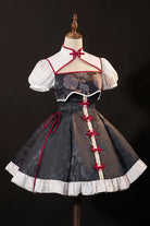 Black [Krul Tepes Seraph of the End] Stand Collar Short Sleeves Ruffled Embroidered Bow Classic Chinese Inspired Lolita Hanfu Dress