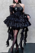 Pure Black Little Devil Sexy Princess Slim Gothic Lolita Strapless Tiered Dress
