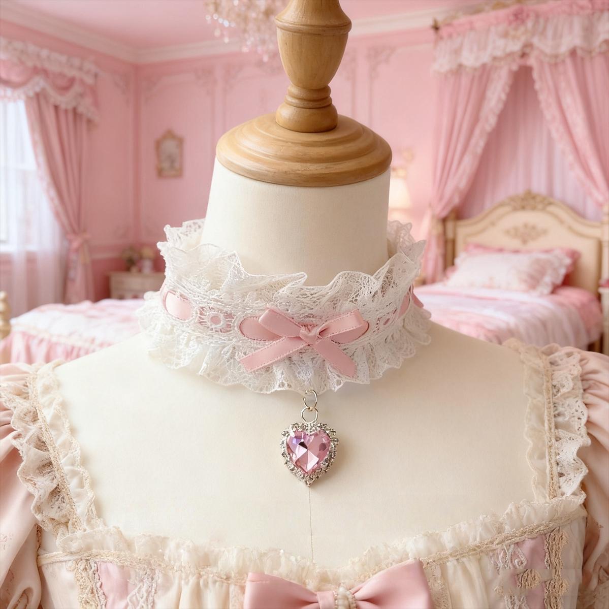 Sweet Lolita Choker, Heart Rhinestone & Bows