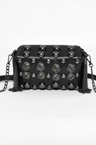 Black Beaded Rose Rivet Women's Gothic Faux Leather Clutches
