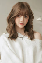 Caramel Warm Brown Korean Wool Curly Sweet Lolita Wig with Full Air Bangs