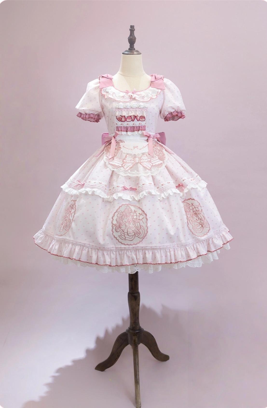 Berry Trap - Embroidered Sweet Lolita OP Dress, Polka Dot