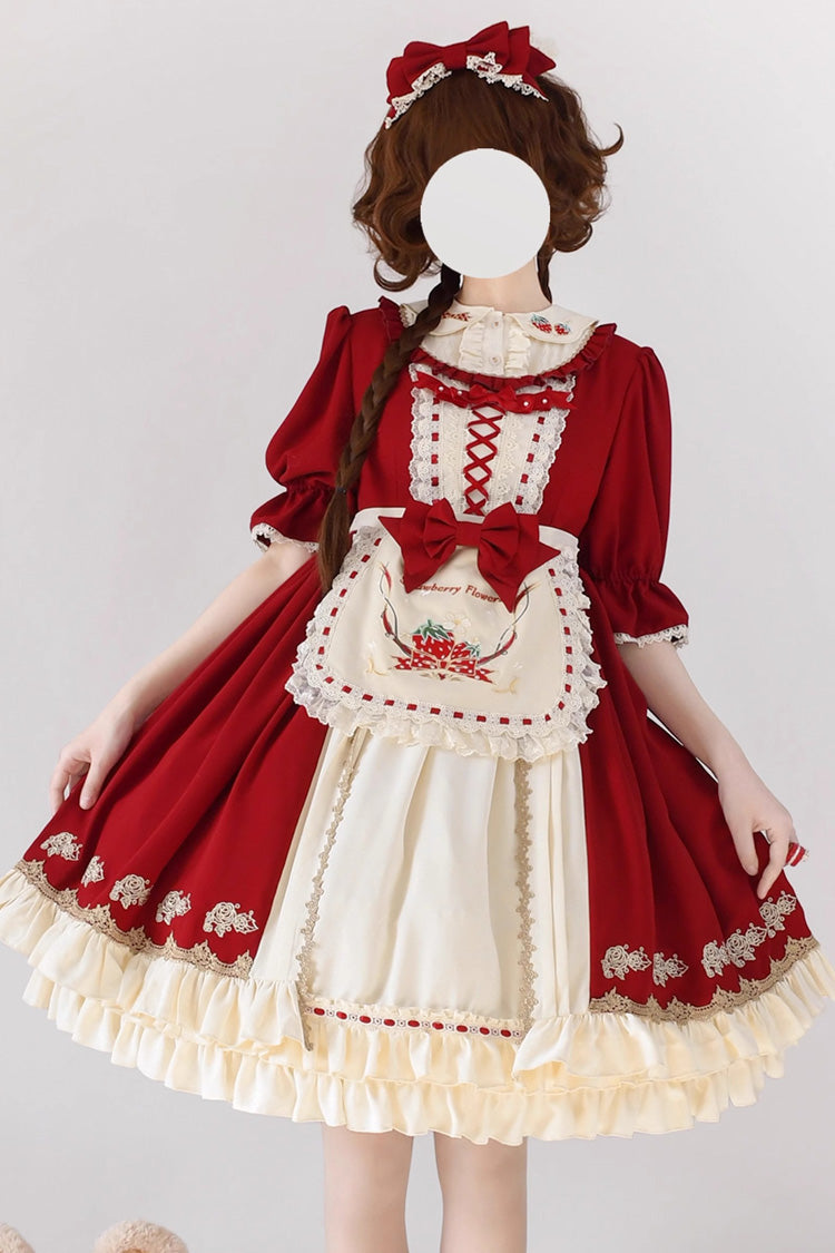 Red Tochigi Girl Double-Layered Ruffle Embroidery Cardigan Sweet Lolita Dress Full Set