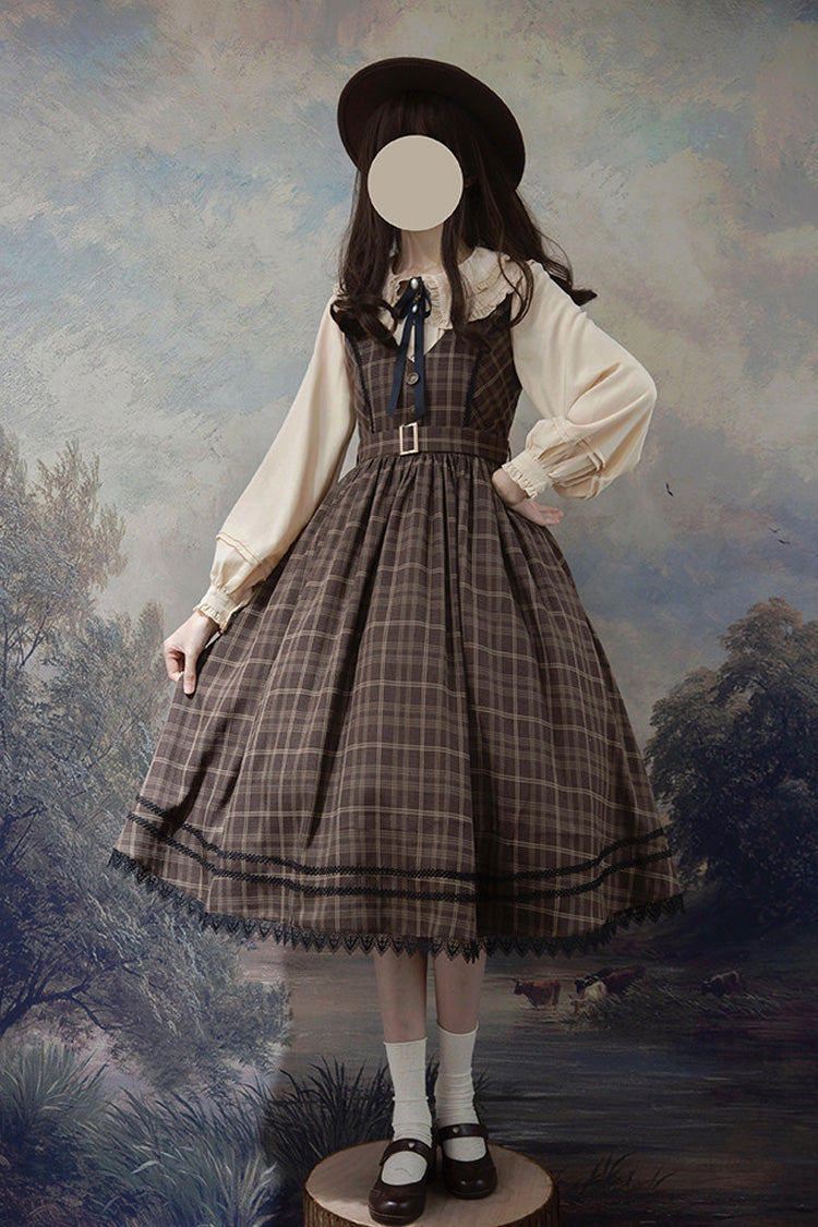 Brown [Poem of Greina] V Collar Sleeveless High Waisted Printed Classic Elegant Lolita Jsk Dress