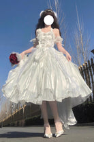 White [Cindy Rose] Halterneck Sleeveless Ruffle Bowknot Sweet Elegant Lolita Jsk Dress