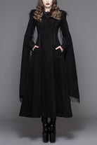 Black Hand Embroidered Shawl Double Sided Tweed Womens Gothic Coat