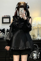 Black [Rose Princess] Off Shoulder Long Sleeves Ruffle Bowknot Gothic Jirai Kei Dress