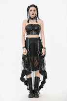 Black Lace-Up Eyelet Belted Women's Punk Bustier