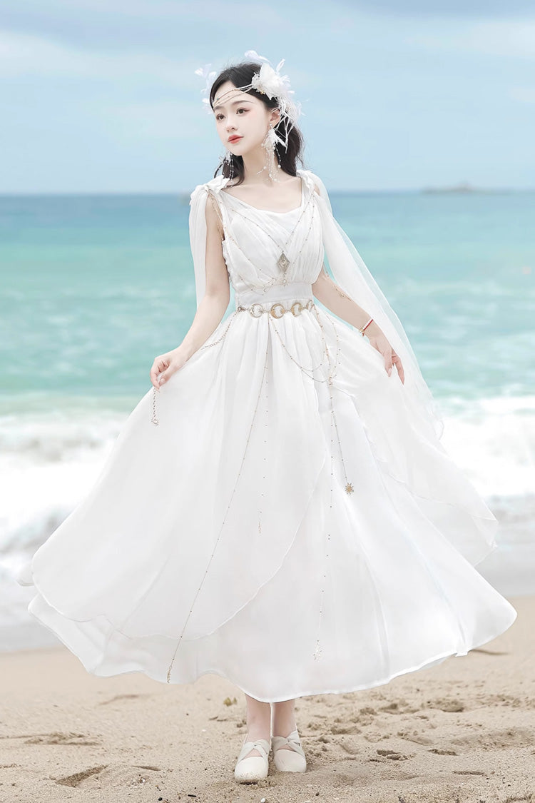 White [Messenger of God] Greek Style Sleeveless Ruffle Elegant Lolita Jsk Dress