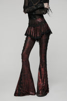 Red Printed Lace Slim Faux Two-Piece Women's Gothic Flared Pants