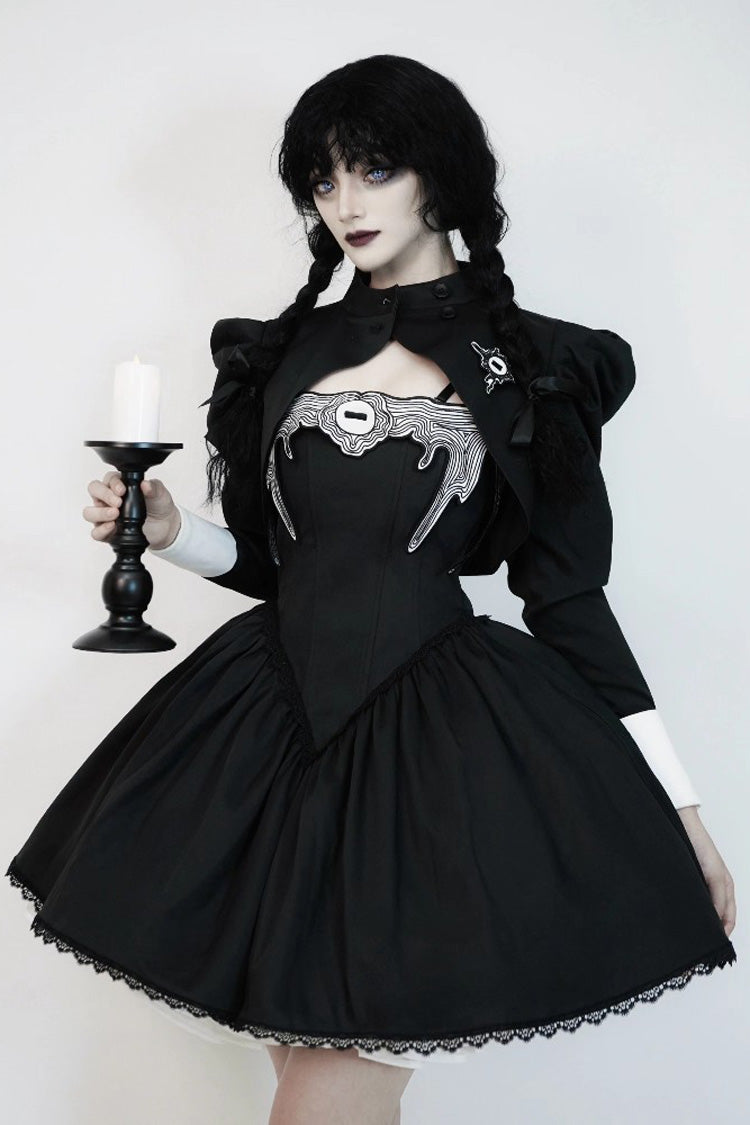 Black [Demon’s Eye] Sleeveless Ruffled Bow Gothic Lolita Dress Short Version