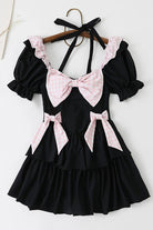 Black/Pink Square Collar Short Sleeves Ruffled Bow Sweet Lolita One-Piece Swimsuit