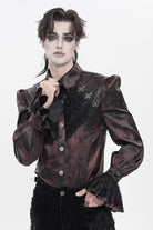 Red  Cross Spider Turn-down Collar Long Trumpet Sleeves Printed Lace Men's Gothic Shirt