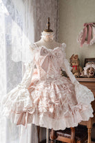 Pink [Small Cakes] Sleeveless Multi-Layered Ruffle Bowknot Lace Sweet Lolita Jsk Dress