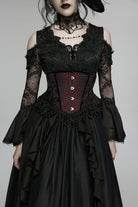 Black/Red Jacquard Lace-Up Slim Women's Gothic Tassels Corset