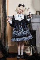 Black Long Sleeves Bear Printed Ruffled Bow Elegant Plus Size Gothic Lolita Dress