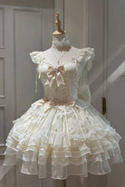 Ivory [First Love] Multi-Layered Ruffle Bowknot Lace-Up Sweet Elegant Princess Lolita Jsk Dress
