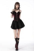 Wine Red Off Shoulder Lace Lace-Up Zippered Women's Gothic Strapless Graduation Dress