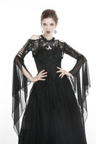 Black Off Shoulder Sheer Lace Long Trumpet Chiffon Sleeves Cut-Out Women's Gothic Capelet