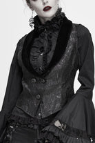 Black Velvet 3D Jacquard Low Collar Women's Gothic Waistcoat