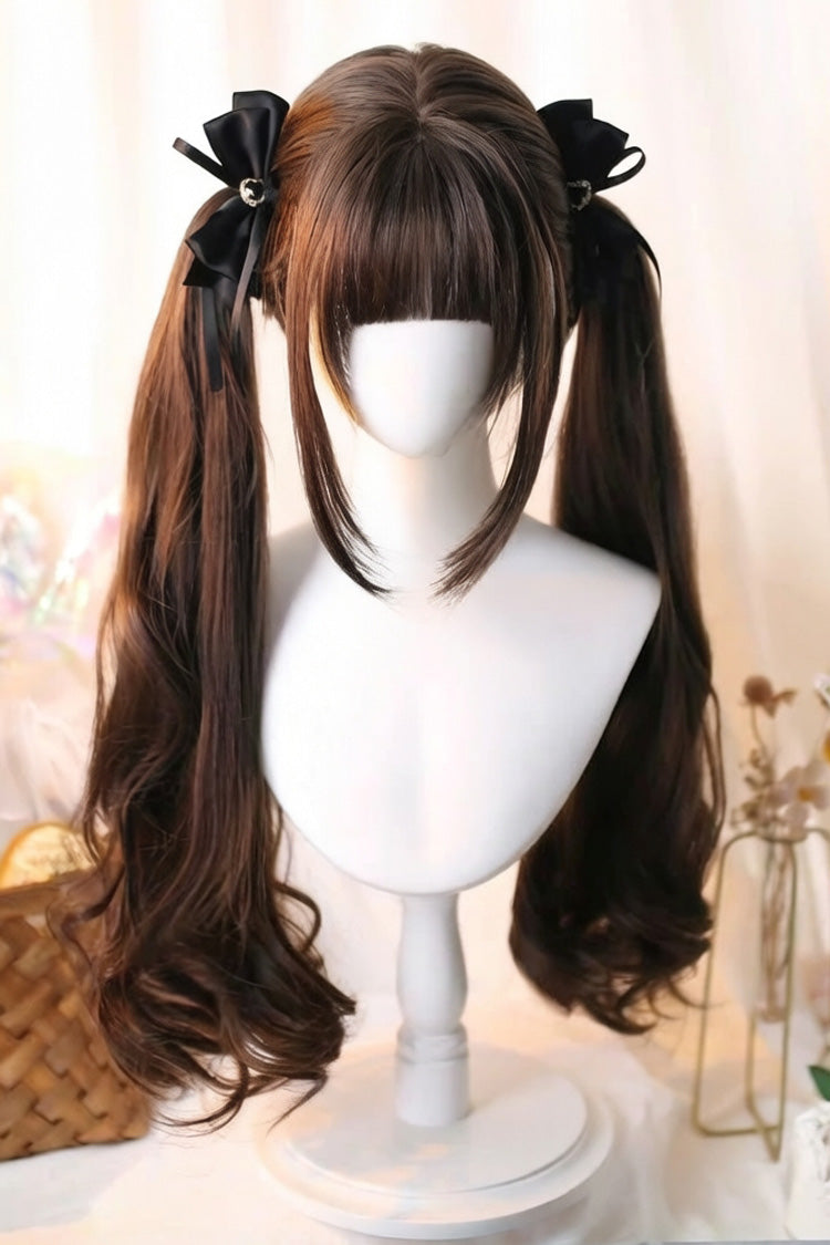 Japanese-Style Soft Air Bangs Long Curly Sweet Lolita Twin-Tail Wig 2 Colors