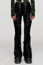 Black Hole Eyes Buckle Unedged Flared Women's Punk Pants