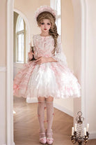Pink [Cherry Blossom Letter] Sleeveless Multi-Layered Ruffled Embroidered Open-Front Bow Gorgeous Sweet Lolita Jsk Dress