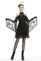 Black Off Shoulder Halterneck Long Sleeves Lace Women's Gothic Dress