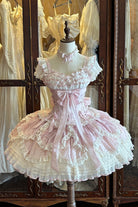 Pink [Floral Dream] Short Sleeves Multi-Layered Ruffle Embroidery Bowknot Lace-Up Sweet Elegant Ballet Lolita Jsk Dress