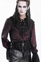 Black Lace-Up Slim Buckled Pearl-Decorated Men's Gothic Palace Accessory Cross Chain Girdle