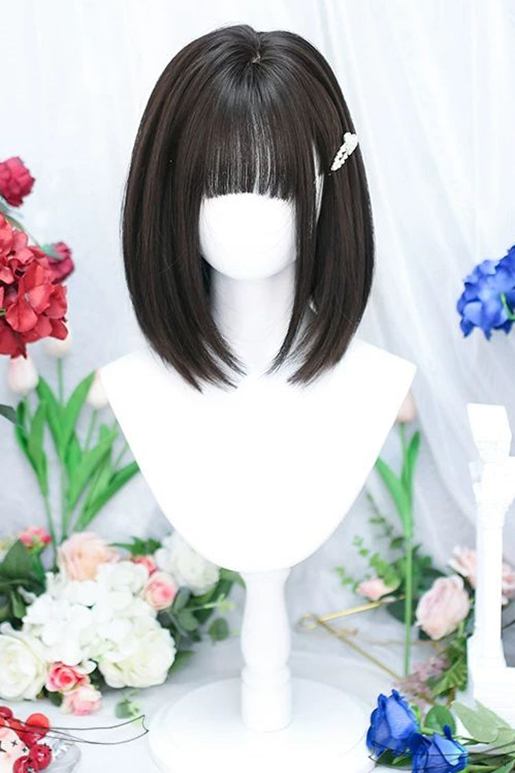 Black Tea Brown Straight Short Wig Sweet Daily Lolita JK Style