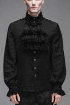 Black Ruffled Lace Button-Up Micro-bullet Chiffon Long Sleeve Men's Gothic Shirt